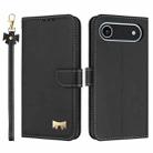 For iPhone 17 Air Metal Bow Leather Phone Case with Hand Strap(Black) - 1