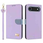 For iPhone 17 Air Metal Bow Leather Phone Case with Hand Strap(Purple) - 1