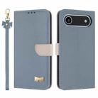 For iPhone 17 Air Metal Bow Leather Phone Case with Hand Strap(Light Blue) - 1