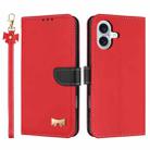 For iPhone 17 Metal Bow Leather Phone Case with Hand Strap(Red) - 1