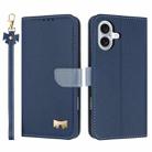 For iPhone 17 Metal Bow Leather Phone Case with Hand Strap(Dark Blue) - 1