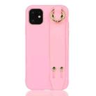 For iPhone 12 mini Shockproof Solid Color TPU Case with Wristband(Rose Red) - 1