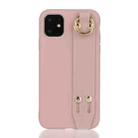 For iPhone 12 / 12 Pro Shockproof Solid Color TPU Case with Wristband(Pink) - 1