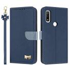 For Fujitsu Arrows WE F-51B / BZ03 Metal Bow Leather Phone Case with Hand Strap(Dark Blue) - 1