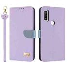 For Fujitsu Arrows WE F-51B / BZ03 Metal Bow Leather Phone Case with Hand Strap(Purple) - 1