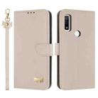 For Fujitsu Arrows WE F-51B / BZ03 Metal Bow Leather Phone Case with Hand Strap(Apricot) - 1