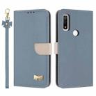 For Fujitsu Arrows WE F-51B / BZ03 Metal Bow Leather Phone Case with Hand Strap(Light Blue) - 1
