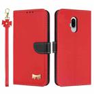 For Fujitsu Arrows F-52B Metal Bow Leather Phone Case with Hand Strap(Red) - 1