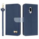 For Fujitsu Arrows F-52B Metal Bow Leather Phone Case with Hand Strap(Dark Blue) - 1