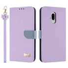 For Fujitsu Arrows F-52B Metal Bow Leather Phone Case with Hand Strap(Purple) - 1