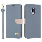 For Fujitsu Arrows F-52B Metal Bow Leather Phone Case with Hand Strap(Light Blue) - 1