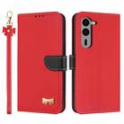 For Fujitsu Arrows We2 Plus F-51E Metal Bow Leather Phone Case with Hand Strap(Red) - 1