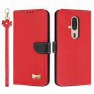 For Fujitsu Rakuraku F-53E Metal Bow Leather Phone Case with Hand Strap(Red) - 1