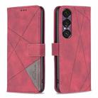 For Sony Xperia 1 VII Magnetic Buckle Rhombus Texture Leather Phone Case(Red) - 1