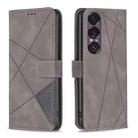 For Sony Xperia 1 VII Magnetic Buckle Rhombus Texture Leather Phone Case(Grey) - 1