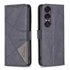 For Sony Xperia 1 VII Magnetic Buckle Rhombus Texture Leather Phone Case(Black) - 1