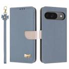 For Google Pixel 10 Pro / 9 Pro Metal Bow Leather Phone Case with Hand Strap(Light Blue) - 1
