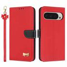 For Google Pixel 10 Pro XL / 9 Pro XL Metal Bow Leather Phone Case with Hand Strap(Red) - 1