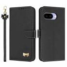 For Google Pixel 9a Metal Bow Leather Phone Case with Hand Strap(Black) - 1