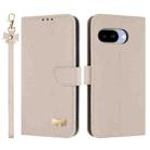 For Google Pixel 9a Metal Bow Leather Phone Case with Hand Strap(Apricot) - 1
