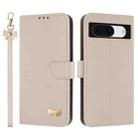 For Google Pixel 8a Metal Bow Leather Phone Case with Hand Strap(Apricot) - 1