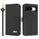 For Google Pixel 8 Metal Bow Leather Phone Case with Hand Strap(Black) - 1