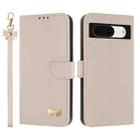For Google Pixel 8 Metal Bow Leather Phone Case with Hand Strap(Apricot) - 1