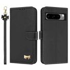 For Google Pixel 8 Pro Metal Bow Leather Phone Case with Hand Strap(Black) - 1
