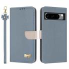 For Google Pixel 8 Pro Metal Bow Leather Phone Case with Hand Strap(Light Blue) - 1