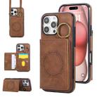 For iPhone 16 Pro Max Car Magnetic Ring Buckle Card Bag Phone Case with Lanyard(Brown) - 1