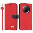 For Huawei Mate 70 Metal Bow Leather Phone Case with Hand Strap(Red) - 1