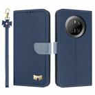 For Huawei Mate 70 Metal Bow Leather Phone Case with Hand Strap(Dark Blue) - 1