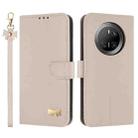 For Huawei Mate 70 Metal Bow Leather Phone Case with Hand Strap(Apricot) - 1