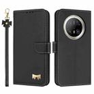 For Huawei Mate 70 Pro+ Metal Bow Leather Phone Case with Hand Strap(Black) - 1