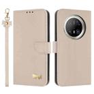 For Huawei Mate 70 Pro+ Metal Bow Leather Phone Case with Hand Strap(Apricot) - 1