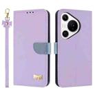 For Huawei Pura 70 Metal Bow Leather Phone Case with Hand Strap(Purple) - 1