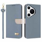 For Huawei Pura 70 Metal Bow Leather Phone Case with Hand Strap(Light Blue) - 1