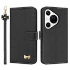 For Huawei Pura 70 Pro Metal Bow Leather Phone Case with Hand Strap(Black) - 1