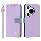 For Huawei Pura 70 Pro Metal Bow Leather Phone Case with Hand Strap(Purple) - 1