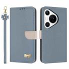 For Huawei Pura 70 Pro Metal Bow Leather Phone Case with Hand Strap(Light Blue) - 1