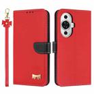 For Huawei nova 12s 4G Global Metal Bow Leather Phone Case with Hand Strap(Red) - 1
