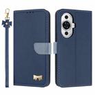 For Huawei nova 12s 4G Global Metal Bow Leather Phone Case with Hand Strap(Dark Blue) - 1