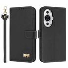 For Huawei nova 12s 4G Global Metal Bow Leather Phone Case with Hand Strap(Black) - 1