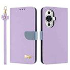 For Huawei nova 12s 4G Global Metal Bow Leather Phone Case with Hand Strap(Purple) - 1