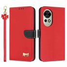 For Huawei nova 12 5G / 13 5G Metal Bow Leather Phone Case with Hand Strap(Red) - 1