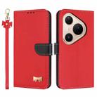 For Huawei Pura 80 5G Metal Bow Leather Phone Case with Hand Strap(Red) - 1