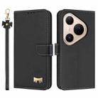 For Huawei Pura 80 5G Metal Bow Leather Phone Case with Hand Strap(Black) - 1