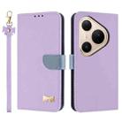 For Huawei Pura 80 5G Metal Bow Leather Phone Case with Hand Strap(Purple) - 1