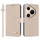 For Huawei Pura 80 5G Metal Bow Leather Phone Case with Hand Strap(Apricot) - 1