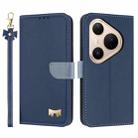 For Huawei Pura 80 Pro / 80 Pro+ 5G Metal Bow Leather Phone Case with Hand Strap(Dark Blue) - 1